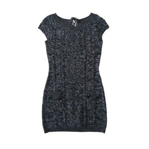 J.J. Basics Dark Gray Cap Sleeve Mini Cable Knit Sweater Dress Juniors Medium